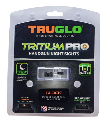 Truglo Tritium Pro Night Sights Fits Glock MOS 20/21/25/28/29/30/31/32/37/40/41 Green Tritium w/Orange Outline Front Tritium Green w/Black Outline Rear Black