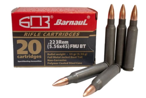 Barnaul Ammo BRN223REMFMJ55 Target  223 Rem 55 gr 3261 fps Full Metal Jacket BoatTail FMJBT 20 Bx/25 Cs | 24607094862332