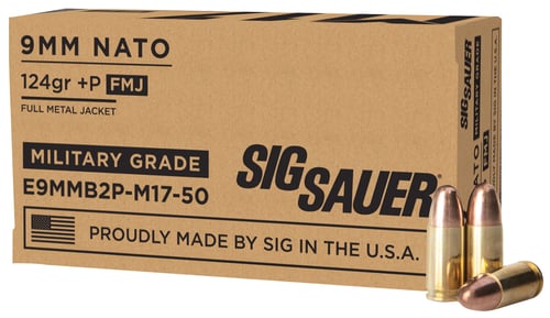 Sig Sauer E9MMB2PM1750 Military Grade M17 9mm Luger +P 124 gr Full Metal Jacket 50 Per Box/ 20 Case