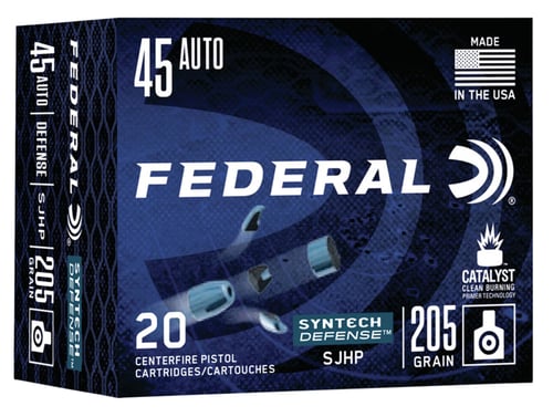 Federal S45SJT1 Syntech Defense 45 ACP 205 gr Segmented Jacketed Hollow Point 20 Per Box/ 10 Case
