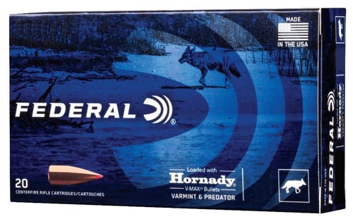 Federal V22250VM40 Varmint & Predator  
22-250 Remington 40 GR Hornady V-Max (VMX) 20 Bx/ 10 Cs