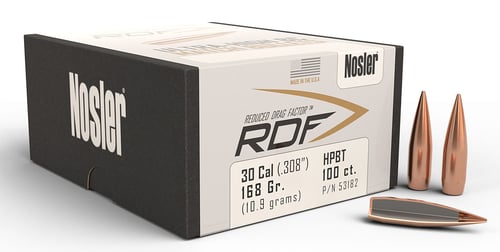 Nosler 53182 RDF Match 30 Cal .308 168 gr Hollow Point Boat Tail/ 100 Per Box