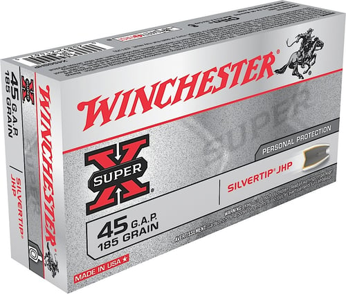 Winchester Ammo X45GSHP Super-X 45 Glock Automatic Pistol (GAP) 185 GR Silvertip HP 50 Bx/ 10 Cs