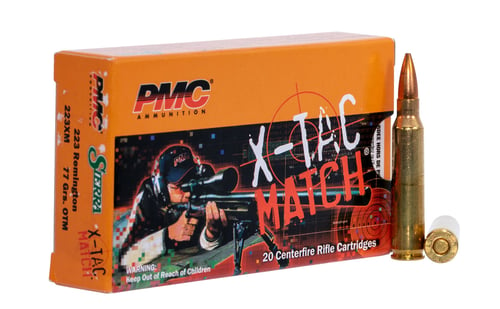 PMC 223XM X-Tac Match  223 Rem 77 gr Open Tip Match 20 Per Box/ 10 Case