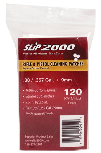SLIP 2000 60951 Rifle and Handgun Cleaning Patches .38/.357/9mm/10mm 2.5