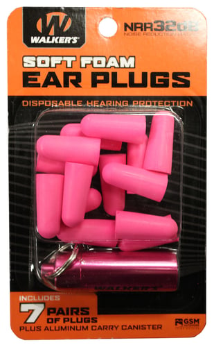 Walkers GWPPLGCANPK Foam Ear Plugs  32 dB Pink Adult 7 Pair