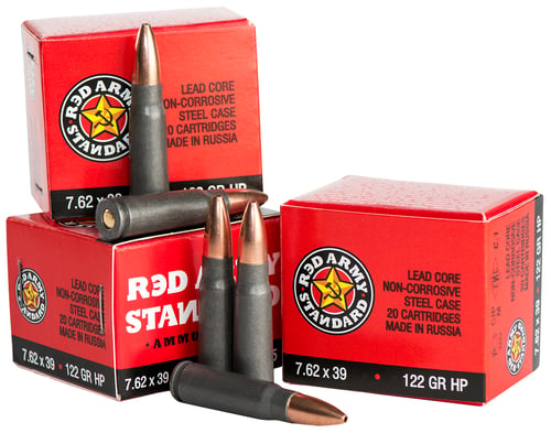 Red Army Standard AM2458 Rifle  7.62x39mm 124 gr Hollow Point Boat-Tail (HPBT) 1000rds 20 Bx/50 Cs (Sold by Case)