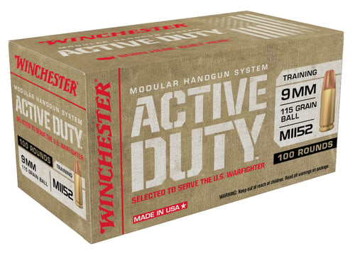 WINCHESTER ACTIVE DUTY 9MM LUG 115GR FMJ FN 100RD 5BX/CS <