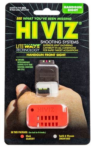 HiViz GLAD201 Target Front Sight Interchangeable Green, Red, White Fiber Optic LitePipes Black Frame for Most Glock (Except 42,43,MOS)