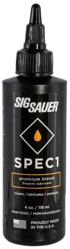 4OZ PREM BLEND SYN FIREARM LUBRICANTSPEC1 Synthetic Firearm Lubricant 4 oz Bottle - Contains a proprietary anti-wearagent that reduces friction and wear by 95-98% - Falex tested at 4500 PSI - Penetrates existing lubricants - Will not harden, become sticky, or tackyetrates existing lubricants - Will not harden, become sticky, or tacky