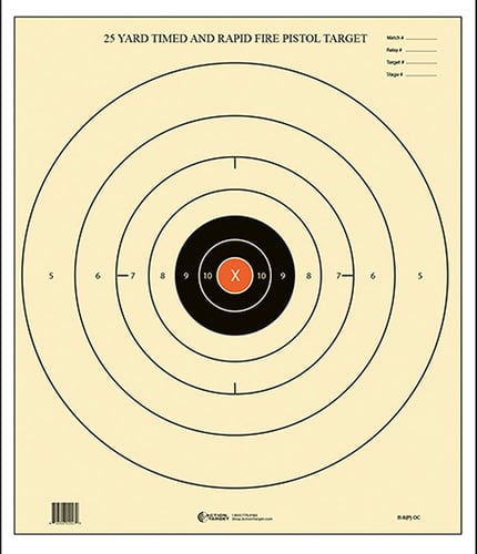 Action Target B8POC100 Competition NRA Time & Rapid Fire Bullseye Paper 25 yds 21