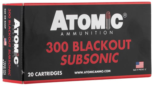 Atomic Ammunition 00478 Rifle Subsonic 300 Blackout 260 gr Round Nose Soft Point Boat Tail 20 Per Box/ 10 Case