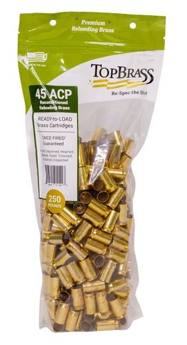 TOP BRASS LLC 7B045ACPCY-250 Premium Reconditioned  45 ACP Handgun Brass 250 Per Bag