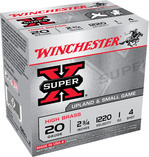 Winchester X204 Super-X Shotshell 20 GA, 2-3/4 in, No. 4, 1oz, 2-3/4