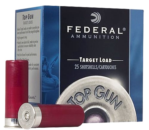 TOP GUN 12GA 2.75 1 1/8OZ SZ 7.5 25RD/BXTop Gun Target Shotshells 12 gauge - 2 3/4 inch - 1 1/8 ounce - #7.5 shot - 25 rounds per box - 1145 FPS - Target load - Designed for the high-volume shooter  - Consistent ammunition for the range at a reasonable priceConsistent ammunition for the range at a reasonable price