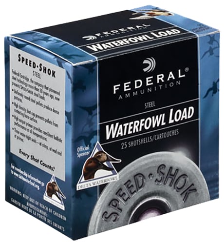 SPEED-SHOK 12GA 3.5IN 1.375OZ 4 25RD/BXSpeed-Shok Shotshells 12 gauge - 3 1/2 inch - 1 3/8 ounce - #4 shot - 25 roundsper box - 1550 FPS - Waterfowl load - Features Delta Waterfowl logo  - Ammunition that will perform every time without having to pay top dollarn that will perform every time without having to pay top dollar