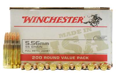 Winchester Ammo WM193200 USA  5.56x45mm NATO 55 gr Full Metal Jacket 200 Per Bx/ 4 Case Value Pack