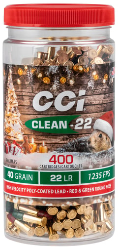 CCI 946XMAS Clean-22 Christmas Ammo 22 LR 40 gr Lead Round Nose Poly-Coated Red/Green 400 Bx/ 8 Cs