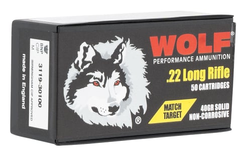 Wolf Match Target 22 LR 40 gr Round Nose (RN) 50 Bx/ 100 Cs