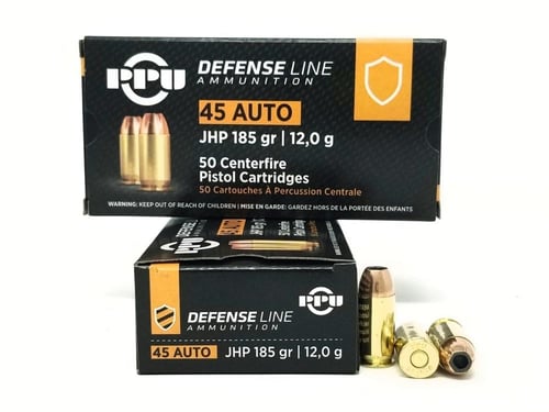 PPU Defense Handgun Ammunition  .45 Acp 185 gr JHP 935 fps 50/ct