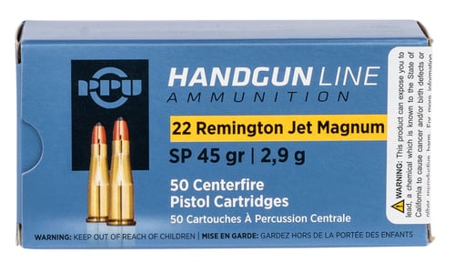 PPU PPH22RJ Handgun  22 Rem Jet Mag 45 gr Soft Point 50 Per Box/ 10 Case