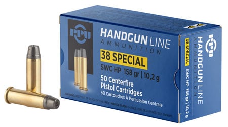 PPU PPH38SH Handgun  38 Special 158 gr Semi Wadcutter Hollow Point 50 Per Box/ 10 Case