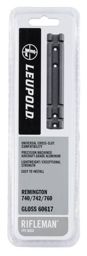 RIFLEMAN REM 740/742/760 GLOSS 1PC BASERifleman Aluminum One-Piece Base Remington 740/742/760, Gloss finish Extremely affordable and exceptionally well-made - Precision machined from aircraft-grade aluminum, they provide the strength you expect, without adding excess weightluminum, they provide the strength you expect, without adding excess weight