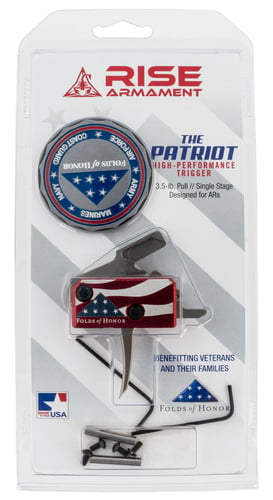 Rise Armament RA13FOLDSPT The Patriot High Performance Single-Stage Flat Trigger with 3.50 lbs Draw Weight & Silver/Red/White/Blue Finish for AR-Platform Right