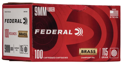 Federal WM51991 Champion Training 9mm Luger 115 gr Full Metal Jacket 100 Per Box/ 5 Case