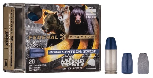 Federal P40SHC1 Premium  40 S&W 165 gr Solid Core Synthetic Flat Nose 20 Per Box/ 10 Case