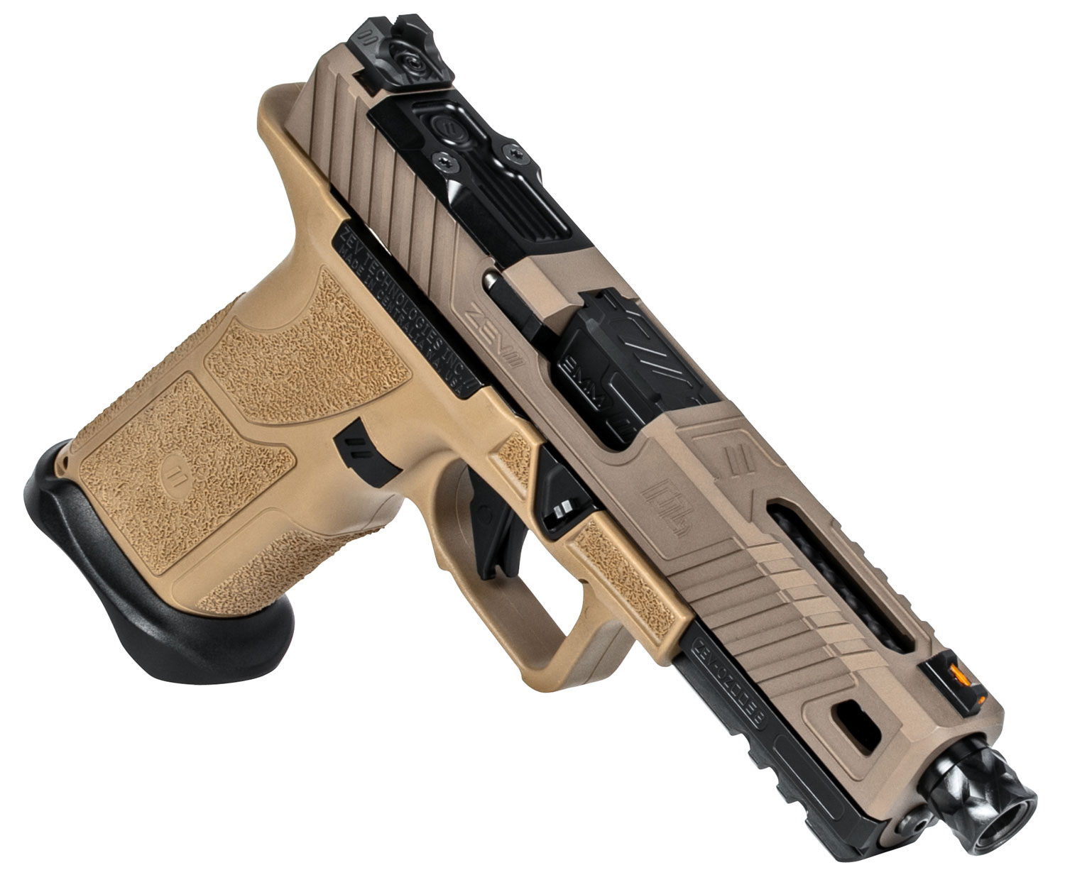 ZEV OZ9STDFDEBTH OZ9 Elite 9mm Luger Caliber with 15+1 Capacity, Threaded Barrel, Overall Flat Dark Earth Finish Picatinny Rail Frame, Serrated/Optic Cut & Ported Slide & Shorty Polymer Grip