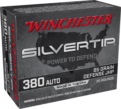 Winchester Ammo W380ST Silvertip  380 ACP 85 gr Silvertip Jacket Hollow Point 20 Per Box/ 10 Case