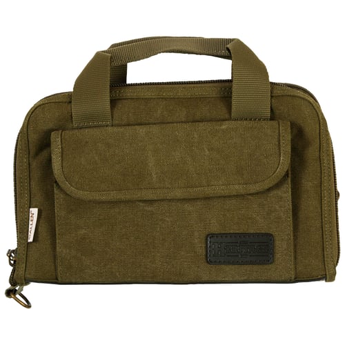 Heritage Cases 8245 Select Attache Olive Cotton Canvas, Lockable Zippers, Mag Slots & Pleated Front Flap for 2 Handguns 12