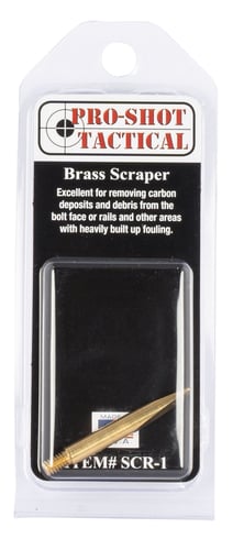 SMALL BRASS SCRAPER WITH 8-32 THREADSSmall Brass Scraper - 8-32 Threads Attaches to any pistol / rifle rod section from our classic box kits / Defense Kits - Removes carbon & other fouling debris - #8-32 threads - Made in USA#8-32 threads - Made in USA