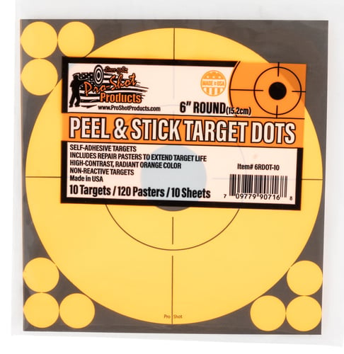 Pro-Shot 6RDOT10 Peel & Stick Target Dots Orange Self-Adhesive Paper No Impact Enhancement 6