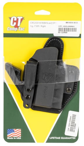 Comp-Tac C852GL069RBKN eV2 Max AIWB Black Kydex/Leather Belt Clip Fits Glock 43/43X Right Hand