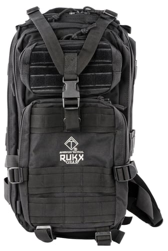 Rukx Gear ATICT1DB Tactical 1 Day Water Resistant Black 600D Polyester with Molle Webbing, Non-Rust Zippers, Hook & Loop Panel, 5 Storage Areas 18