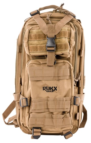 Rukx Gear ATICT1DT Tactical 1 Day Tan 600D Polyester w/ Molle Webbing Hook & Loop Panel 5 Storage Areas