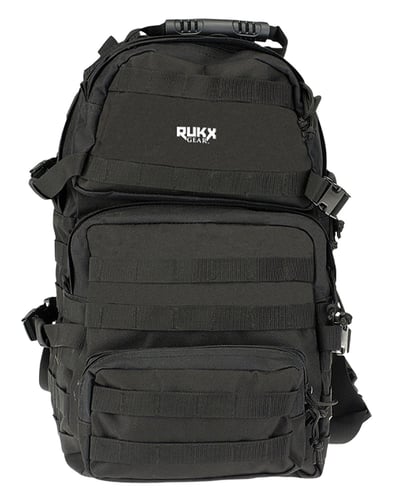 Rukx Gear ATICT3DB Tactical 3 Day Black 600D Polyester w/ Molle Webbing Hook & Loop Panel 4 Storage Areas