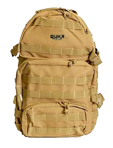 Rukx Gear ATICT3DT Tactical 3 Day Water Resistant Tan 600D Polyester with Molle, Hook & Loop Panel, 4 Storage Areas 16