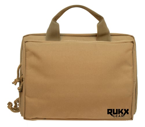 Rukx Gear ATICTDPCT Double Pistol  Water Resistant Tan 600D Polyester with Ammo & Range Tool Compartments, Non-Rust Zippers & Convenient Carry Handle 12.50