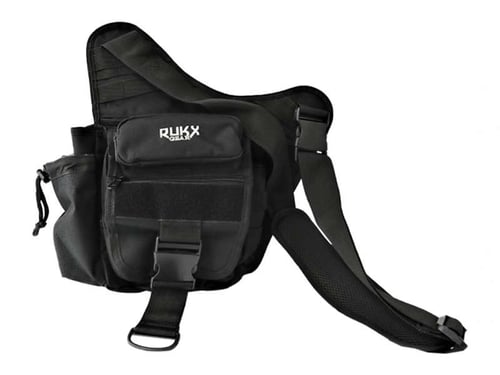 Rukx Gear ATICTSBB Sling Bag  Water Resistant Black 600D Polyester with Single Strap, Adjustable Water Bottle Holder & Padded Compartments 11.50