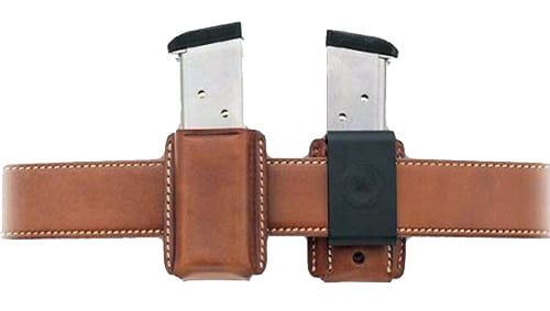 Galco QMC28B QMC Mag Carrier Single Style made of Leather with Black Finish, Belt Clip & 1.75