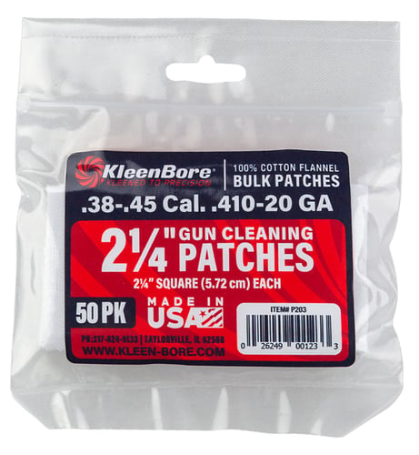 KleenBore Cotton Patches 2-1/4? .38-.45 Cal. & .410-20 ga 50/ct