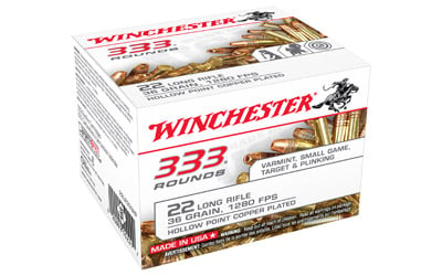 Winchester Ammo 22LR333HP USA  22 LR 36 gr Copper Plated Hollow Point 333 Per Box/ 10 Case