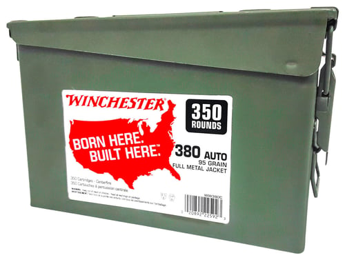 Winchester Ammo WW380C USA Ammo Can 380 ACP 95 gr Full Metal Jacket 350 Per Box/ 2 Case