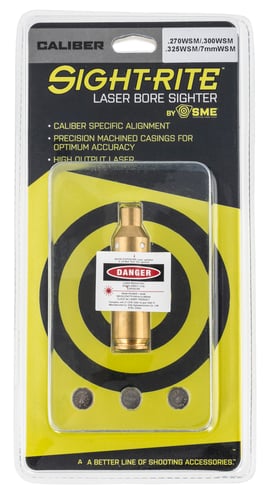 CARTRIDGE LASER BORESIGHTER 270/300Sight-Rite Chamber Cartridge Laser Bore Sighting System - .270 .300 .325 WSM 7MMWSM Precision machined brass casing for optimum accuracy - Caliber specific factory alignment - High output laser - Units include (3) three LR41 lithium battertory alignment - High output laser - Units include (3) three LR41 lithium batteriesies
