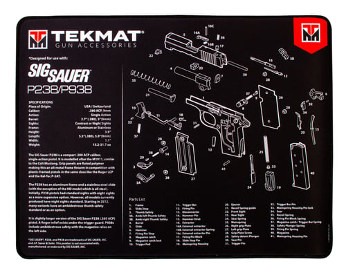 TekMat TEKR20SIGP238 Sig Sauer P238 Ultra Cleaning Mat Black/White Rubber 20