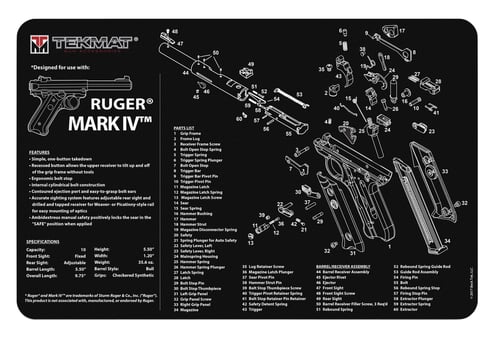 TEKMAT RUGER MKIV  -11X17INRuger Mark IV Gun Cleaning Mat Black - 11x17