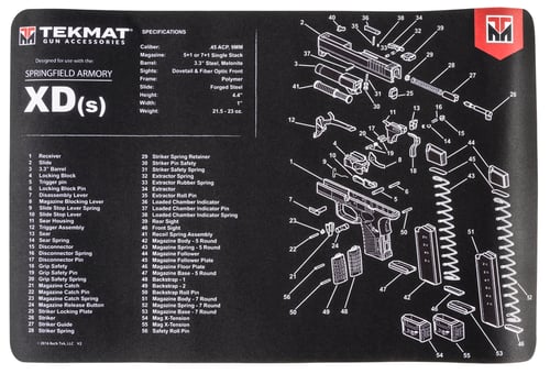 TekMat TEKR17XDS Springfield XD-S Cleaning Mat Black/White Rubber 17